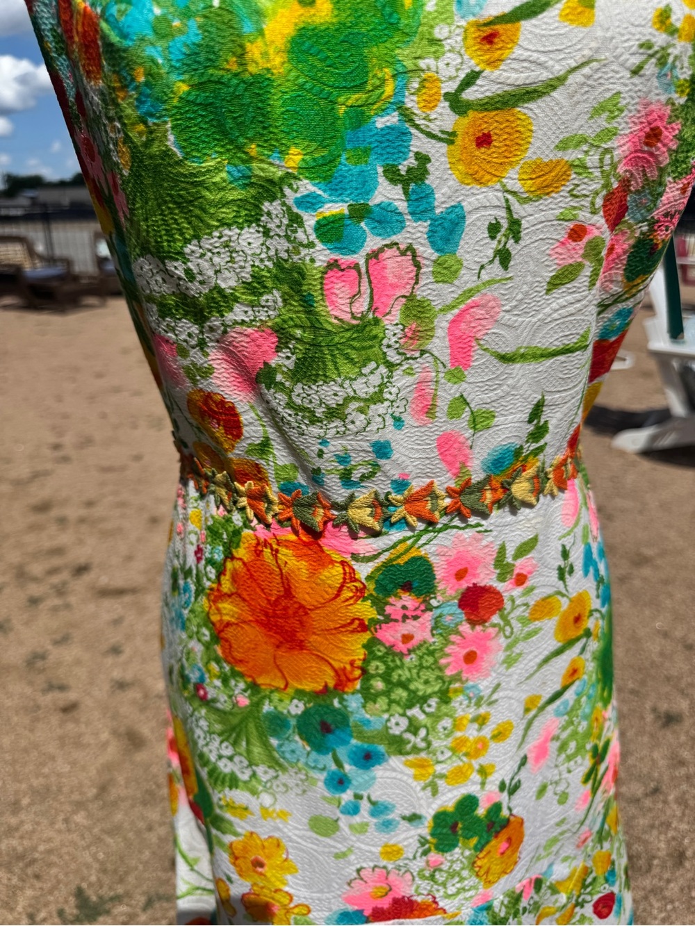 Rare VTG 60s 70s Lanzillotti Bzzz California Floral Maxi Dress White Neon S - Picture 3 of 6